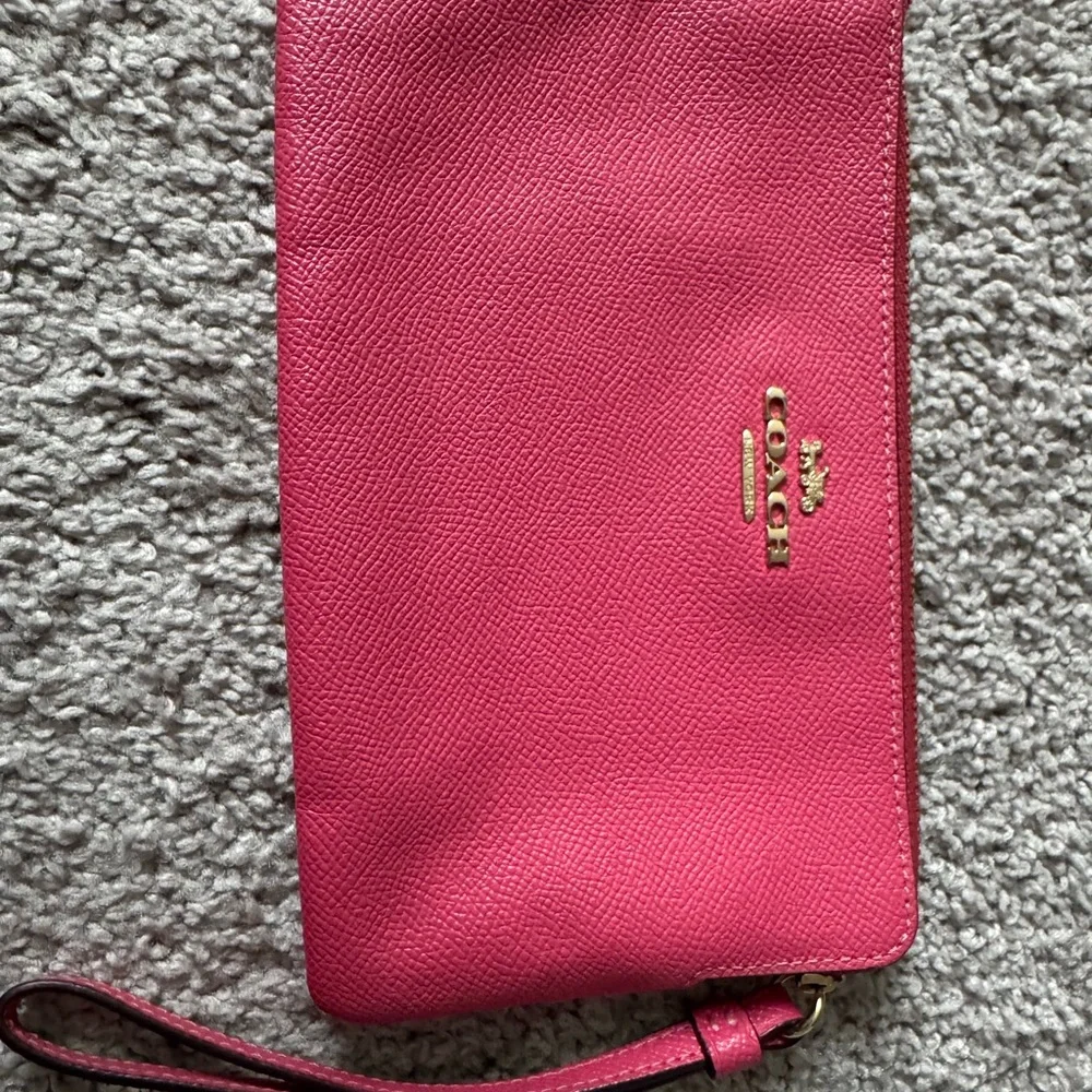 Coach Hot Pink Pebbled Leather Wristlet with Gold Hardware